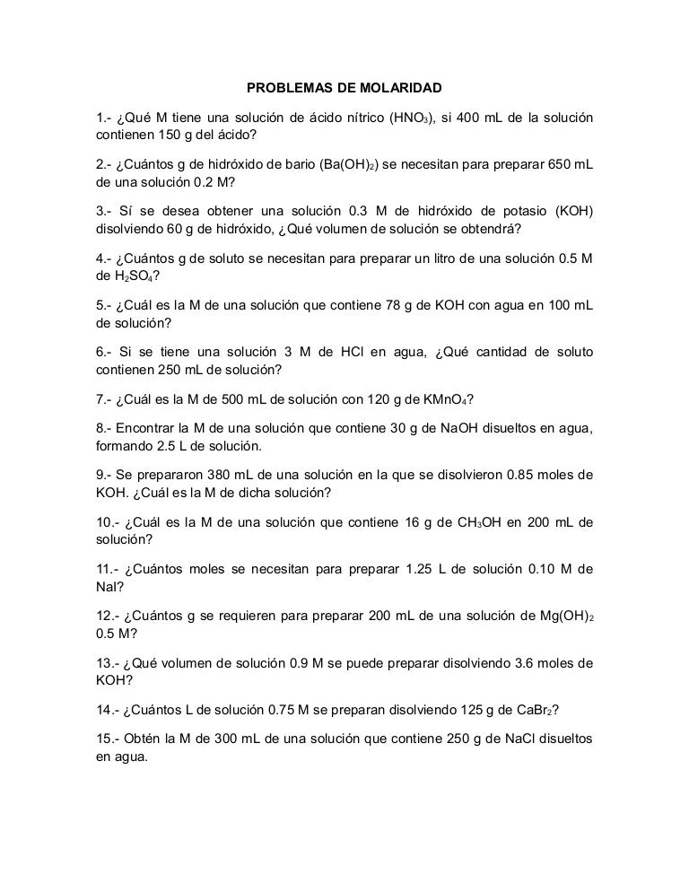 ejercicios de molaridad resueltos